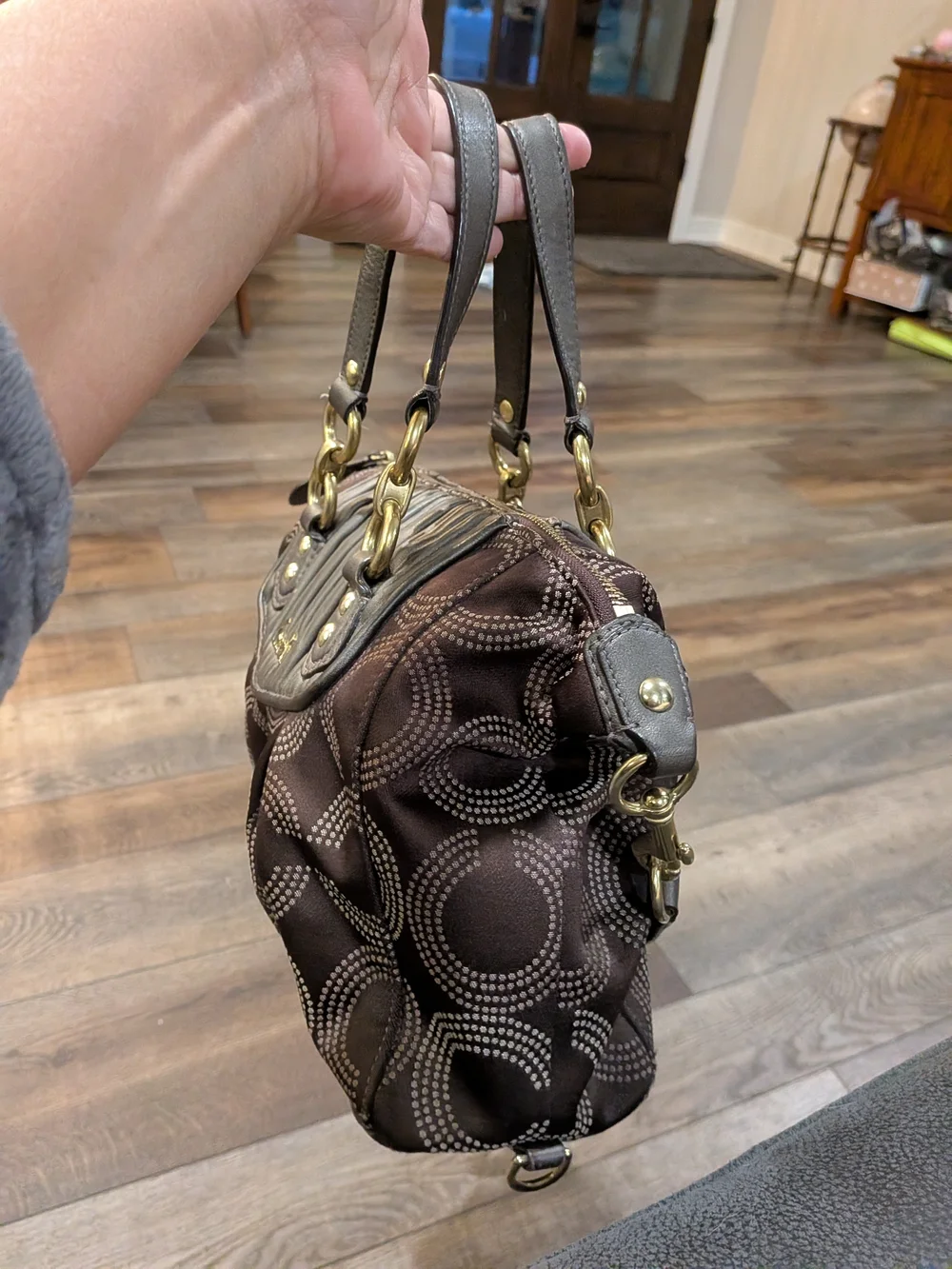 Coach Ashley Y2K Gathered Dotted Op Art Satchel Brown Bronze EUC Handbag